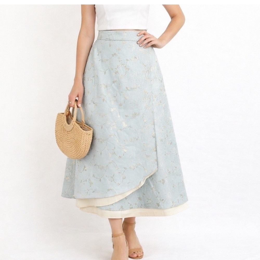 J. Jill Linen Blend Floral Burnout Wrap Midi Skirt Sage Green Cream y2k 14 d5